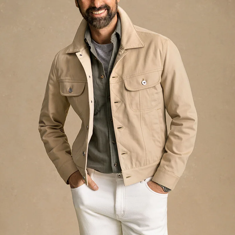 

Модная однобортная мужская куртка с лацканами и длинными рукавами, осенняя однотонная простая универсальная рубашка, пальто, мужские повсе...