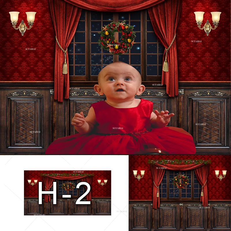 

Christmas Backdrop Xmas Wreath Classic Pattern Winter Window Baby Birthday Photography Background for Photo Studio Photophone