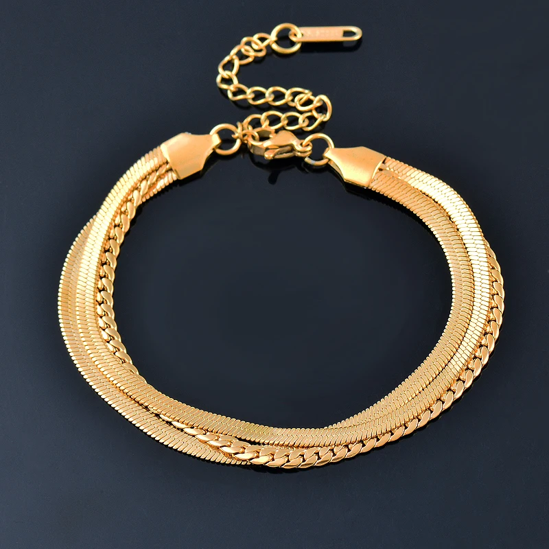 

LEEKER Braided Three Layers Stainless Steel Bracelets For Women Punk Gold Silver Color Bracelets on hand jewelry 2022 LK6