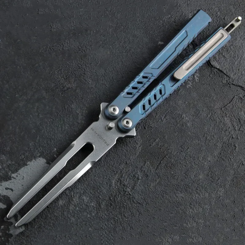 Maxace Pelican-M Balisong Trainer TC4 Титановая ручка канала M390 Live Blade 440C Камертон Ручной инструмент EDC Нож-бабочка (art.: 3920d02dbba45) - 3920d02dbba45