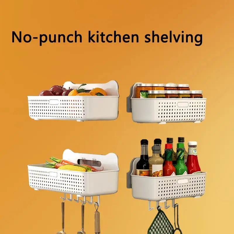 

Maximize Your Kitchen Space With This Wall Mounted Storage Rack No Drill Seasoning Basket Hanging Onions And Draining Basket