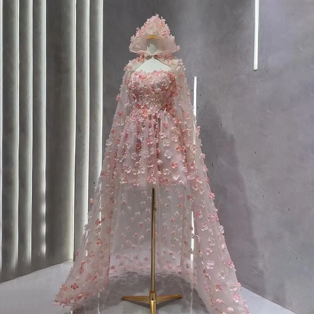 LZPOVE шикарное вечернее женское платье 3D Цветочная аппликация Тюль Съемные