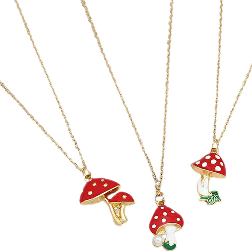 

Mushroom Necklace Pendant Women Necklaces Chain Costume Jewelry Decor Clavicle Gifts Simple Pearls