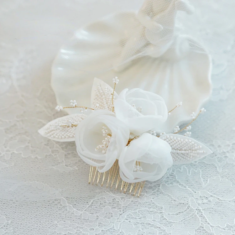 

rose bud beaded hair comb bride wedding headdress women combs wedding bride hair accessories
