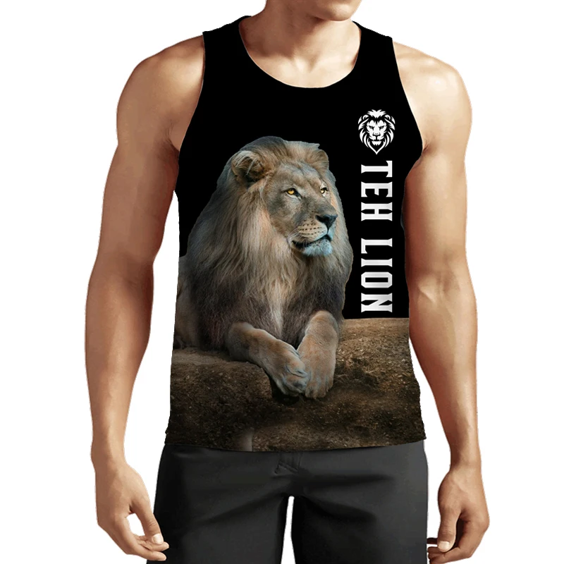 

New 3D Printing Animal Lion Fashion Men Women Tracksuits Crewneck Hip Hop Vest Size S-7XL Mesh Top Four Seasons Casual