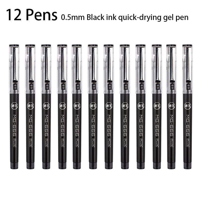 "6/12 Pens 0.5mm Large Capacity Black Ink QuickDrying Gel Pen Learn