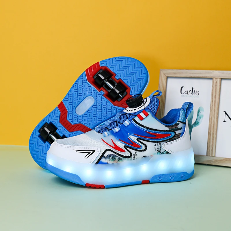 Детские светящиеся кроссовки с четырьмя колесами со светодиодной подсветкой