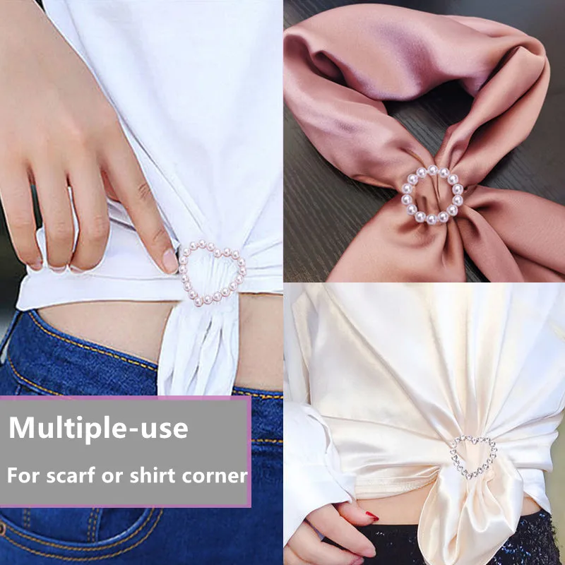 

2/3 Pcs Fashion T-Shirt Silk Scarf Corner Hem Pearls Button Decoration Fixed Buckle Waist Knotted Slim Shorten Cloth Accessories