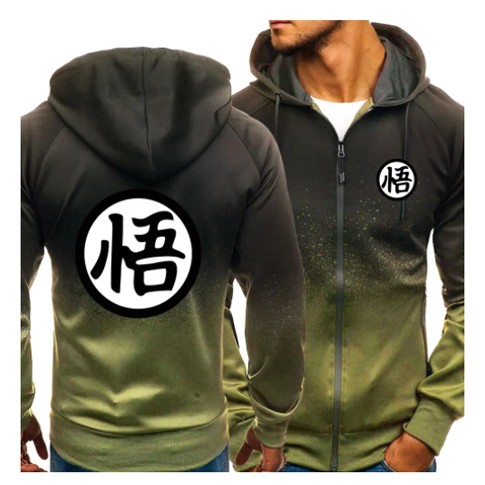 

New Spring Autumn Men Anime Z Goku Logo Hoodies Casual HipHop Harajuku Gradient Color Fleece Hooded Sweatshirts Zipper Jacket