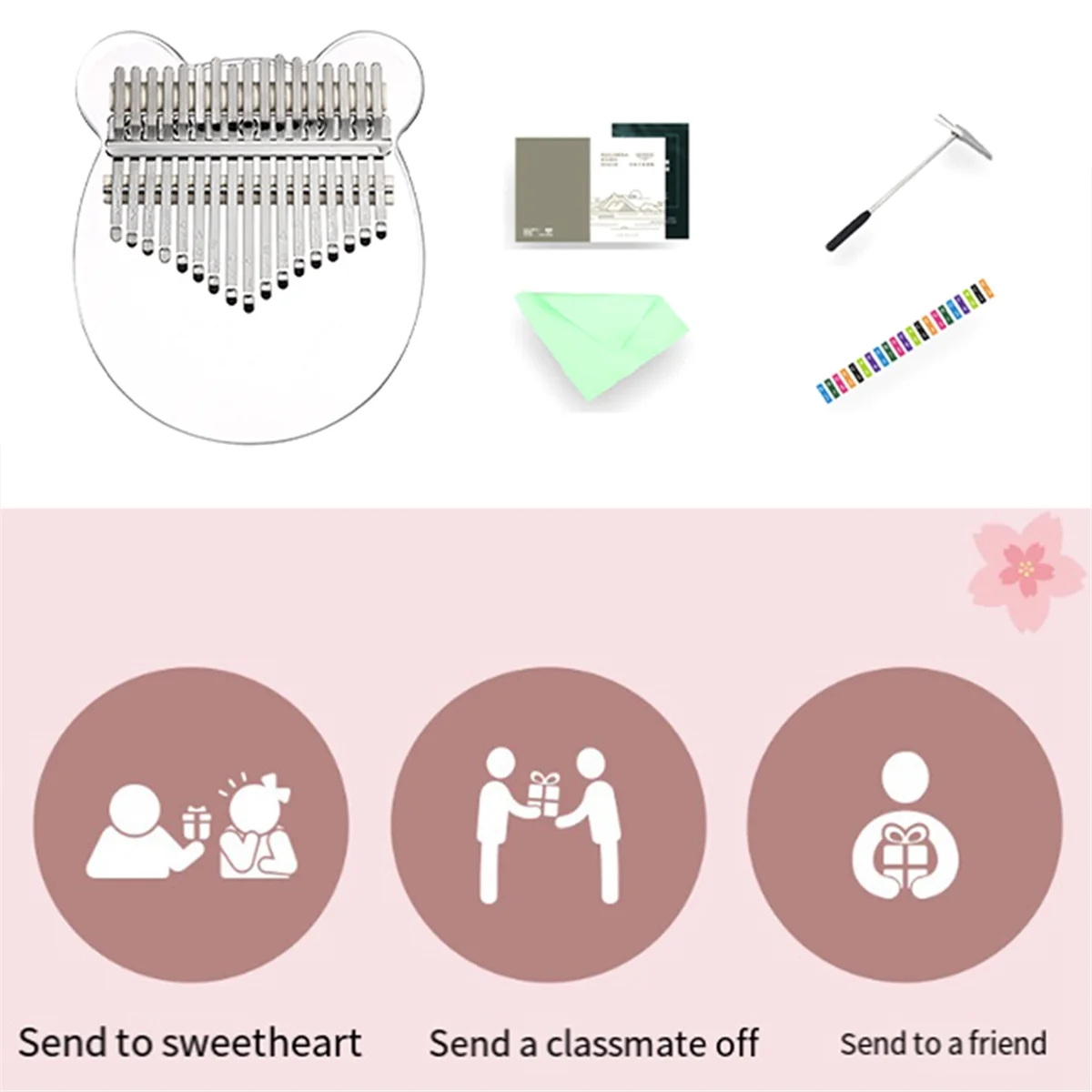 Kalimba 17-клавишное пианино с большим пальцем прозрачный акриловый пальцами