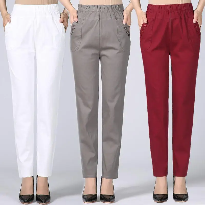 

Plus Size 5XL Straight Women Pants Casual Stretch Cotton Trousers Women Pantalon Femme Work Office Ladies High Waist Pants C4315
