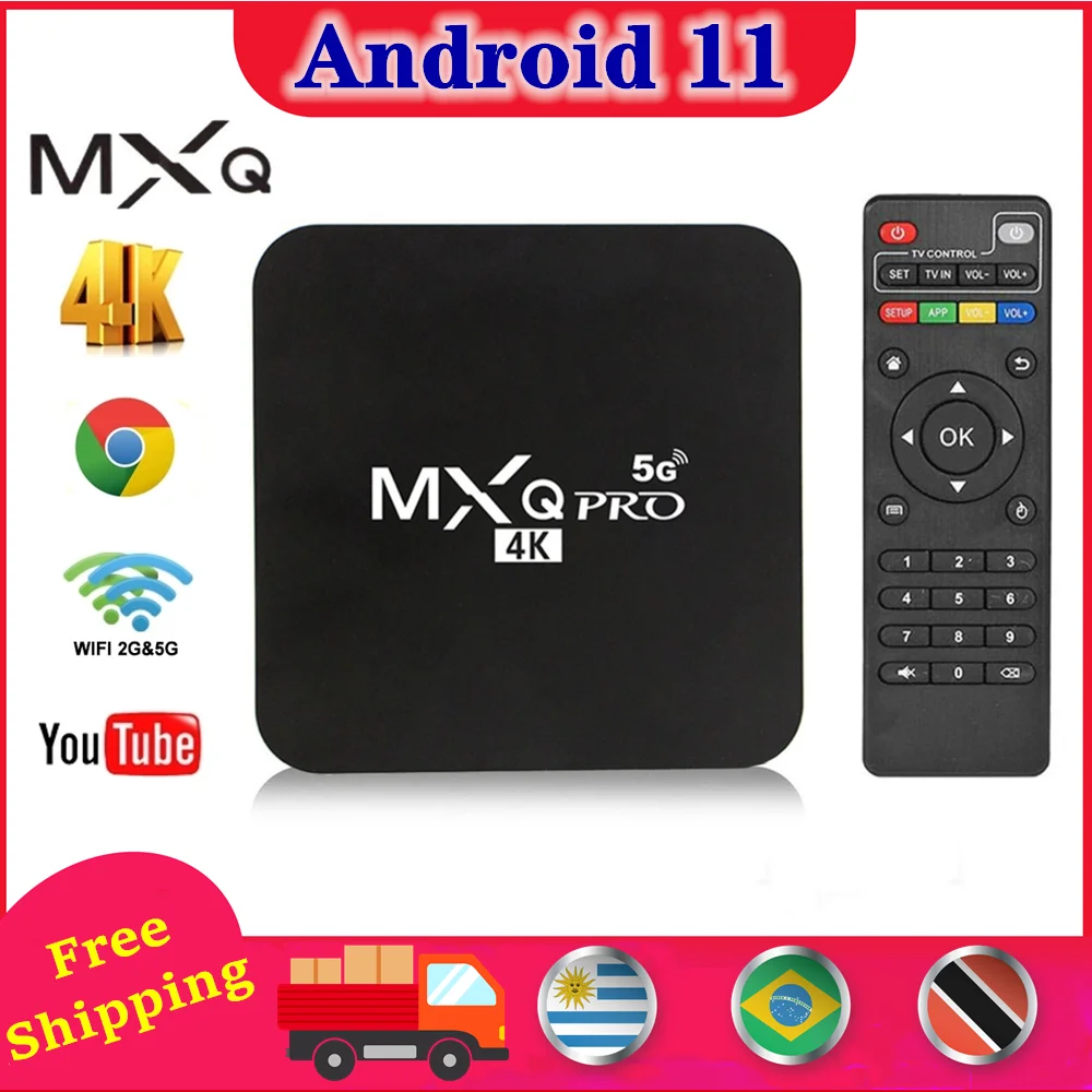 

New Smart Set Top Box Mxq Pro 4K 5G Android 11.0 S905L 2.4G&5G WiFi 8GB RAM 128GB ROM HD 3D 1080P Youtube Media TV Set Top Box