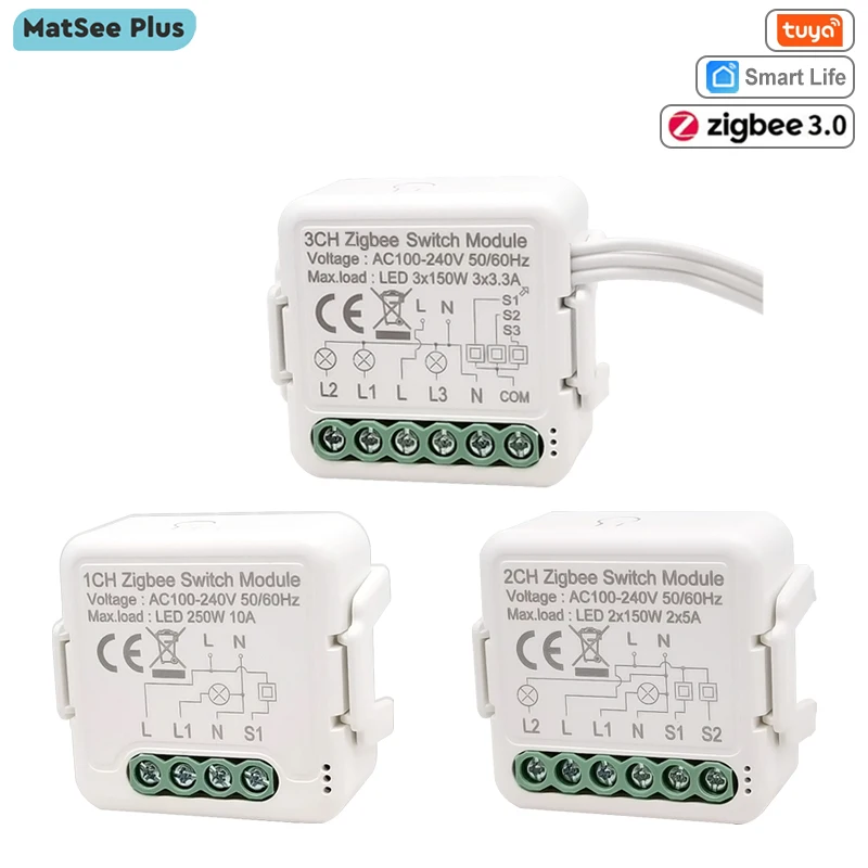 

Tuya Smart Zigbee Light Switch Module 1 2 3 Gang Support 2 Way Control Timing DIY Home Automation Work with Alexa Google Home