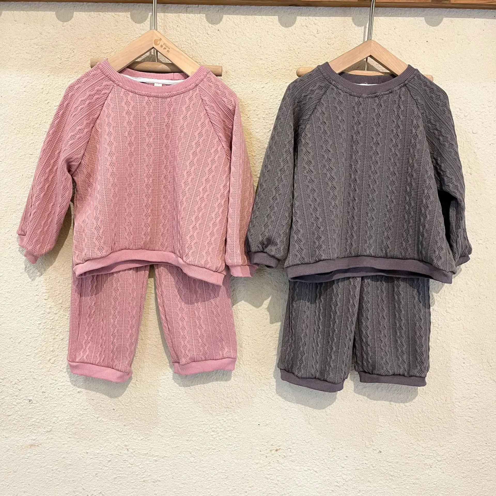 

Children Autumn Twist Knitsuit Boy Girl Infant Casual Knitted Solid Tops + Pants 2pcs Kid Fashion Loose Knitting Sweater Suit