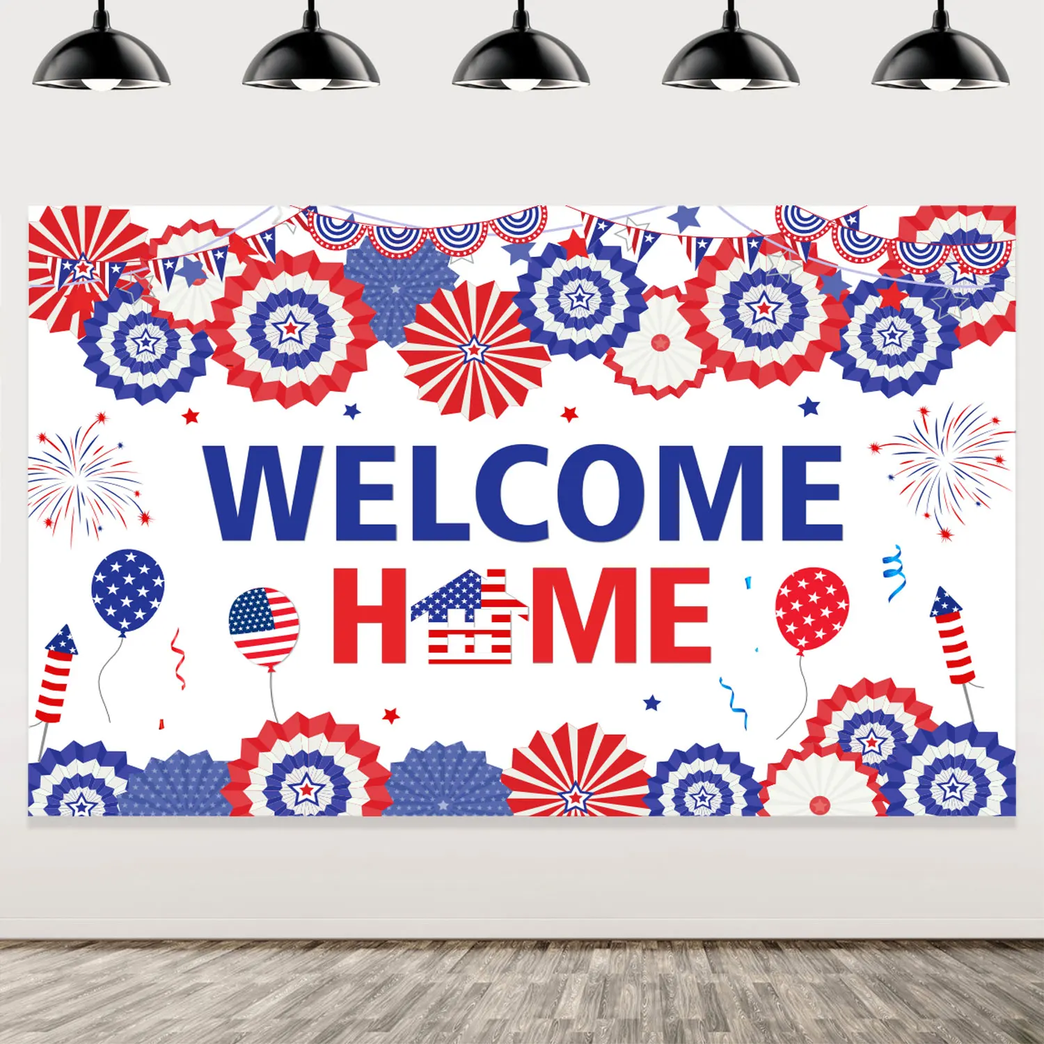 

Jollyboom Welcome Home Photography Backdrop Reunion Party Decorations Homecoming Banner for Patriotic Homecoming Party Decor
