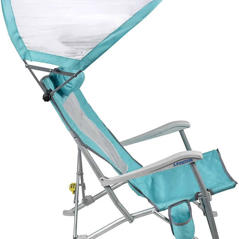 

Folding Aluminium Camping Chair Waterside Reclining Portable Backpack Beach Chair with Sunshade and Pillow for Picnic Fishing