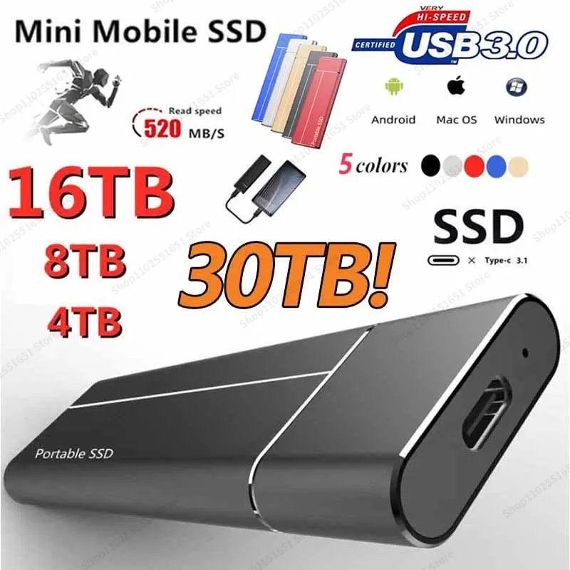 

Original Portable SSD 2TB 4TB 16TB 30TB External Hard Drive Mass Storage USB 3.0 Interface for Laptops Computer Notebook