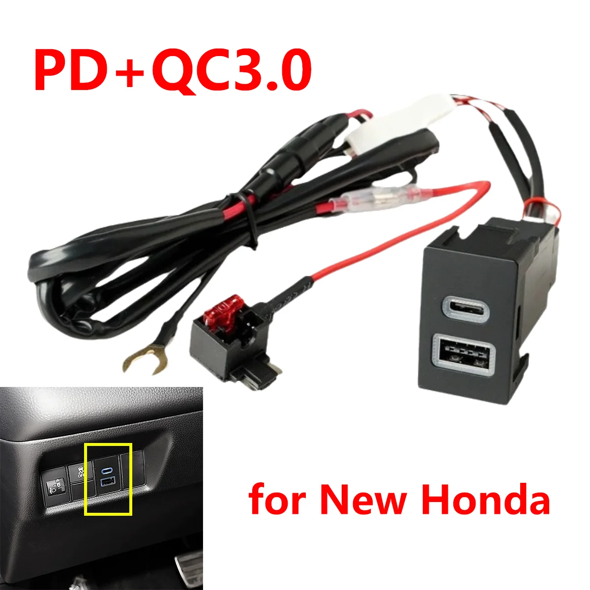 

23 мм × 36 мм PD + QC3.0 USB автомобильное зарядное устройство розетка для быстрой зарядки адаптер питания для нового Honda Accord Civic City Fit HR-V CR-V Breeze
