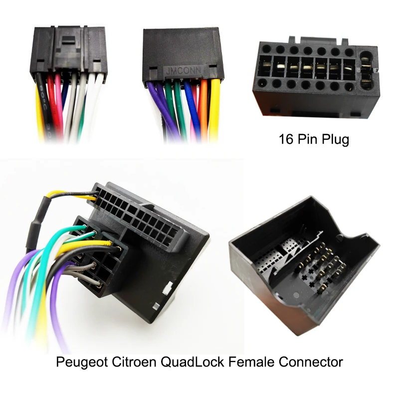 $82.49 16 Pin to Quadlock Wiring Harness CANBUS Box Quad Lock Connector Head Unit Cable Adapter For Peugeot 408 308 307 Citroen Sega C5