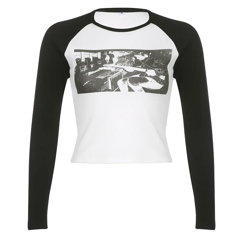 

Autumn Graphic T Shirts Women Rappers y2k Streetwear Sexy Kpop Long Sleeve Top Skinny Party Crop Top Aesthetic Grunge Clothes