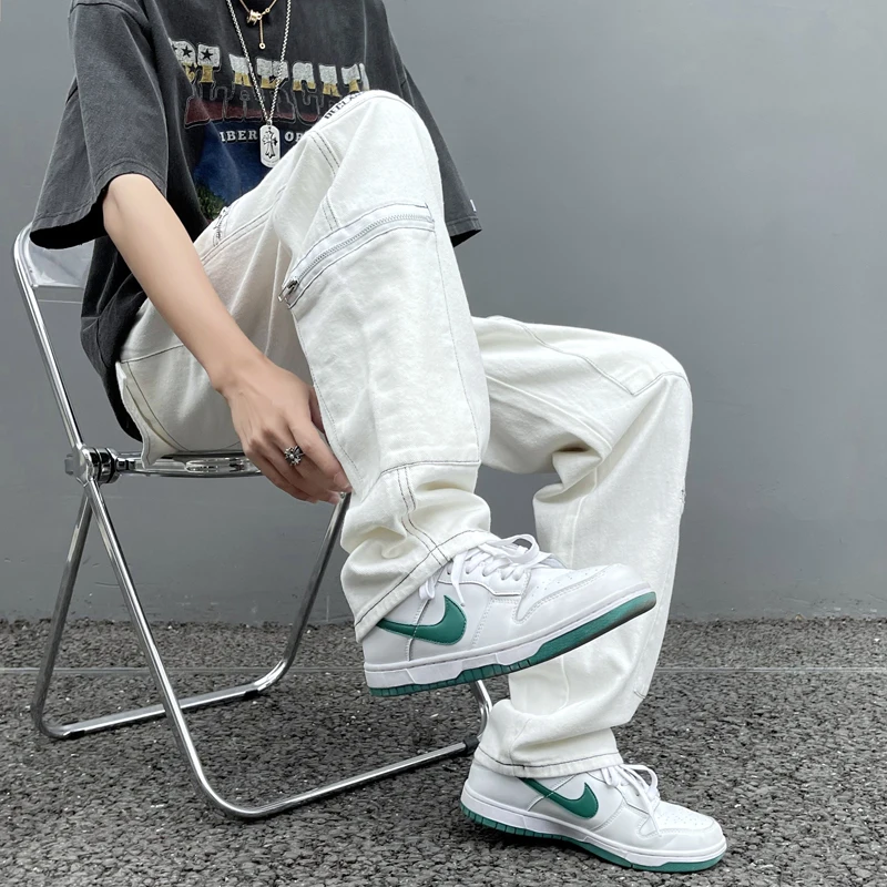 Простые однотонные белые женские джинсовые брюки унисекс уличная одежда для