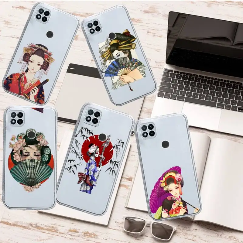 

Japanese geisha culture pattern Phone Case Transparent for Xiaomi redmi note 5 7 8 9 10 11 t S A lite pro high quality funda