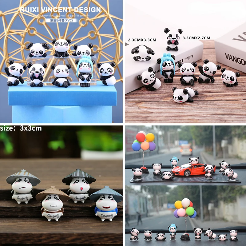 

8pcs Mini Panda Figurine Birthday Panda Cake Figurine Kids Gifts Miniature Garden Miniature Pandas Figurine Car Decoration