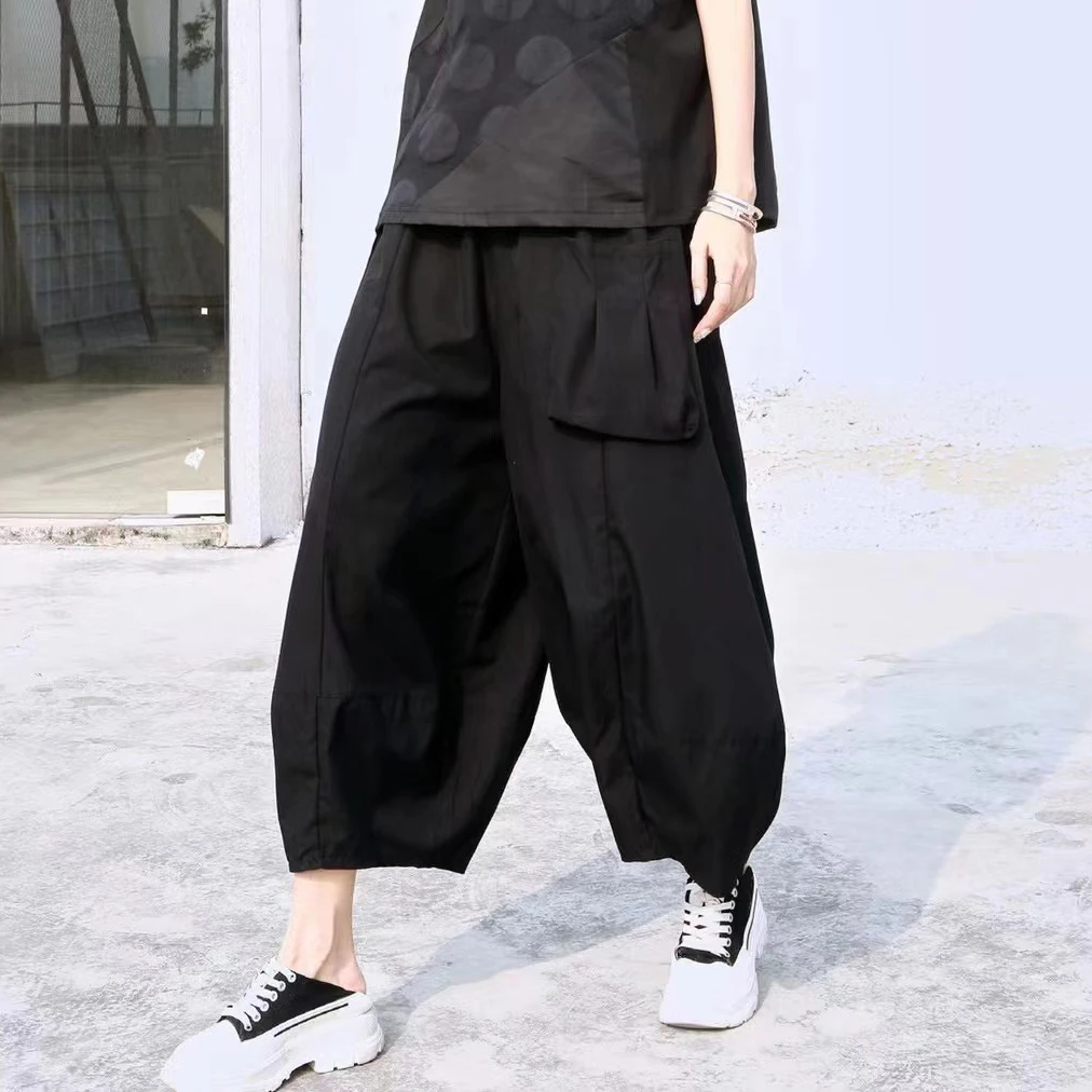 

220276 Korean Style Streetwear Solid Color Cargo Pants Women Hippie Oversized Pocket Loose Wide Leg Trousers For Female