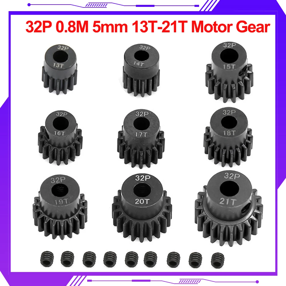 Стальная металлическая Шестерня двигателя для 1/10 Slash TRX4 1/8 RC модели автомобиля, 1 шт. 32P M 5 мм 13T 14T 15T 16T 17T 18T 19T 20T 21T
