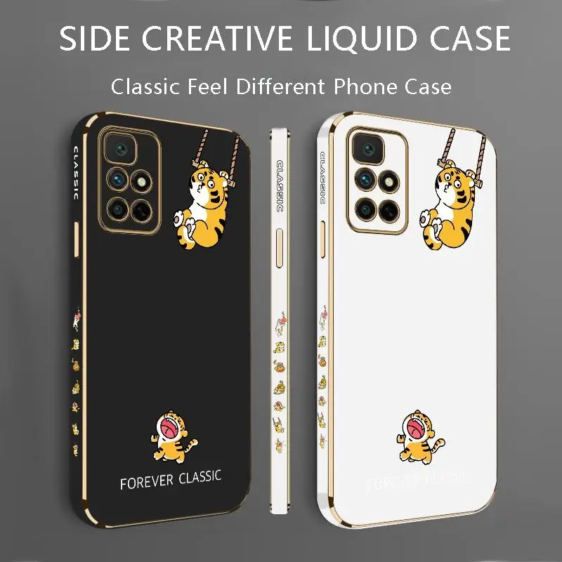 Naughty Little Tiger Luxury Plating Phone Case For Xiaomi Redmi 10 10A 12C 9 10C 9T 9A A1 9C Cover