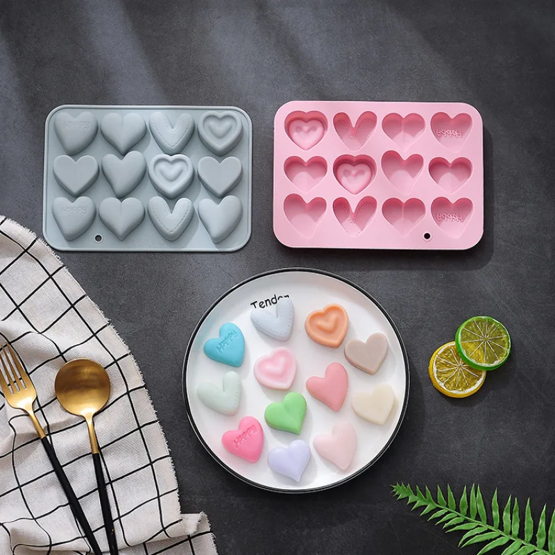 

12 Silicone Moulds with 6 Different Love Shapes for Baking Chocolate Moulds Candy Drips DIY Ice Cream Cake Moulds
