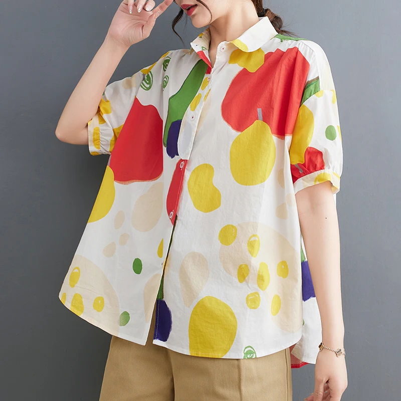 

2023 New Arrival Korea Style Tie Dye Print Thin Light Loose Summer Blosue Shirts Fashion Women Travel Casual Blouse Tops