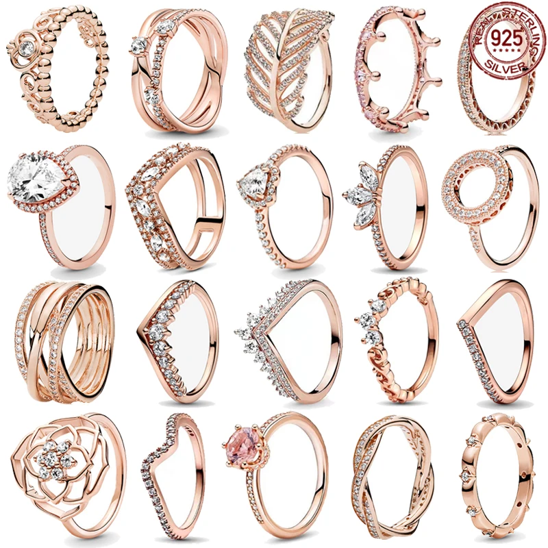 

Temperament Women's Jewelry 925 Sterling Silver Classic Rose Gold Series Ring Shining Crown Charm Ring Birthday Exquisite Gift