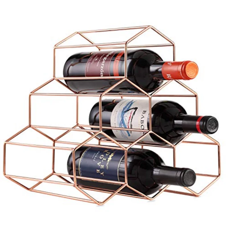 

6 Bottles Metal Wine Rack, Countertop Free-Stand Wine Storage Holder, Space Saver Protector for Red & White Wines Wine Holder