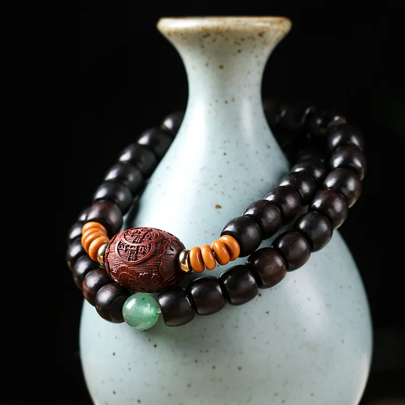 

Винтажный двухслойный браслет из черного дерева с бусинами в форме ведра, Женский креативный дизайн, деревянный браслет из бусин Будды, мужской браслет ручной работы с двойной петлей