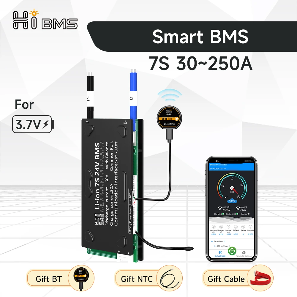 Батарея HIBMS Smart bms 7S 24 в Li-Ion 30A 40A 60A 80A 100A 120A 150A 200A 250A Bluetooth 18650 с инвертором баланса Батарея HIBMS Smart bms 7S 24 в Li-Ion 30A 40A 60A 80A 100A 120A 150A 200A 250A Bluetooth 18650 с инвертором баланса