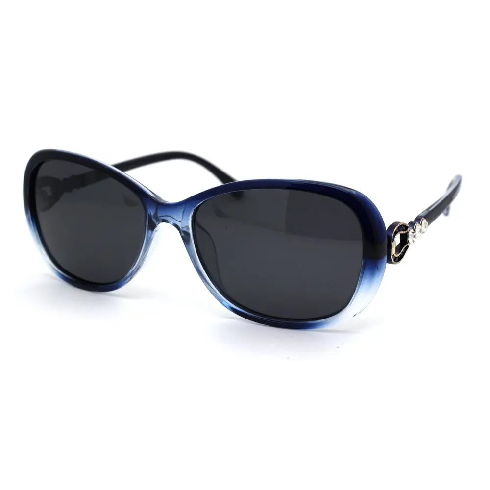 

Polarized Womens Rhinestone Jewel Hinge Diva Sunglasses Blue Clear Black