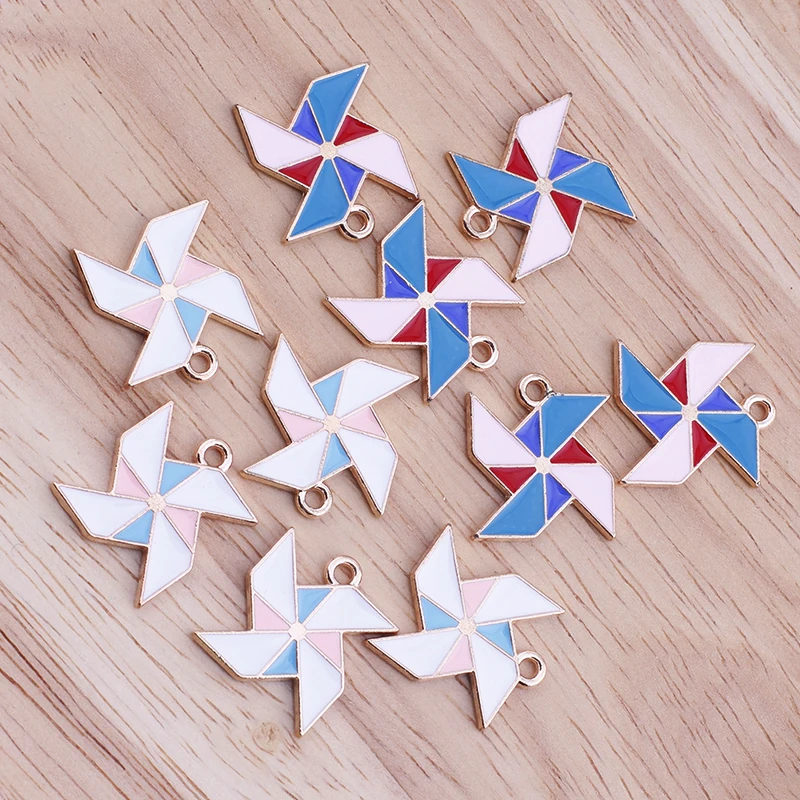 

10pcs kawaii Cute Windmill Metal Enamel Charms for Bracelet Neccklace Earrings Jewelry Making Supplies Diy Keychain Accessories