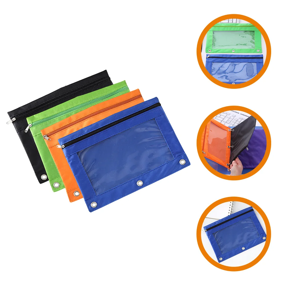 

4 Pcs Case 3 Ring Clear Pen Holders Clear Bags File Storage Plastic Binder Zipper Pouch Make