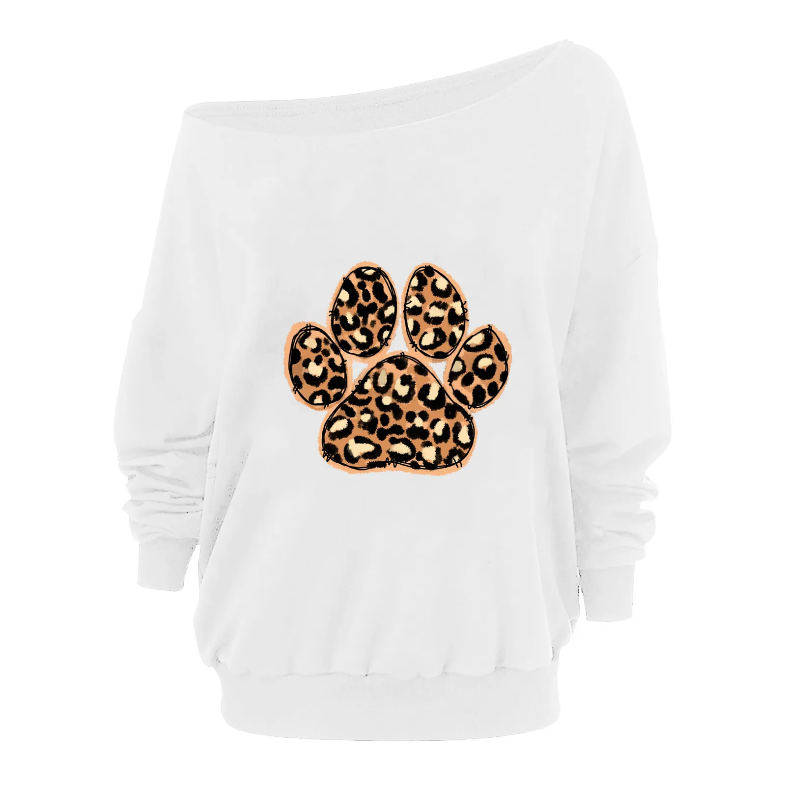 

Skew Long Casual T-Shirt Shoulder Print Cold Women Sleeve Collar Top Fashion Casual Long Sleeve Ladies Tops Ladies Casual Tees