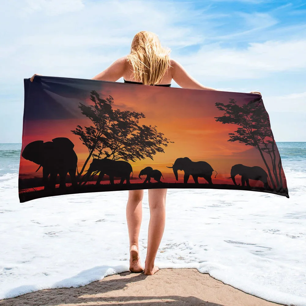 

Пляжное полотенце из микрофибры с изображением сумерских деревьев и слонов, абсорбирующее банное полотенце для женщин и детей, мягкое быст...