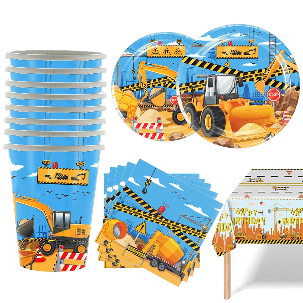 

Construction Birthday Party Supplies Plates Cups Napkins Tablecloth Engineering Vehicle Truck Themed Birthday Party Decorations