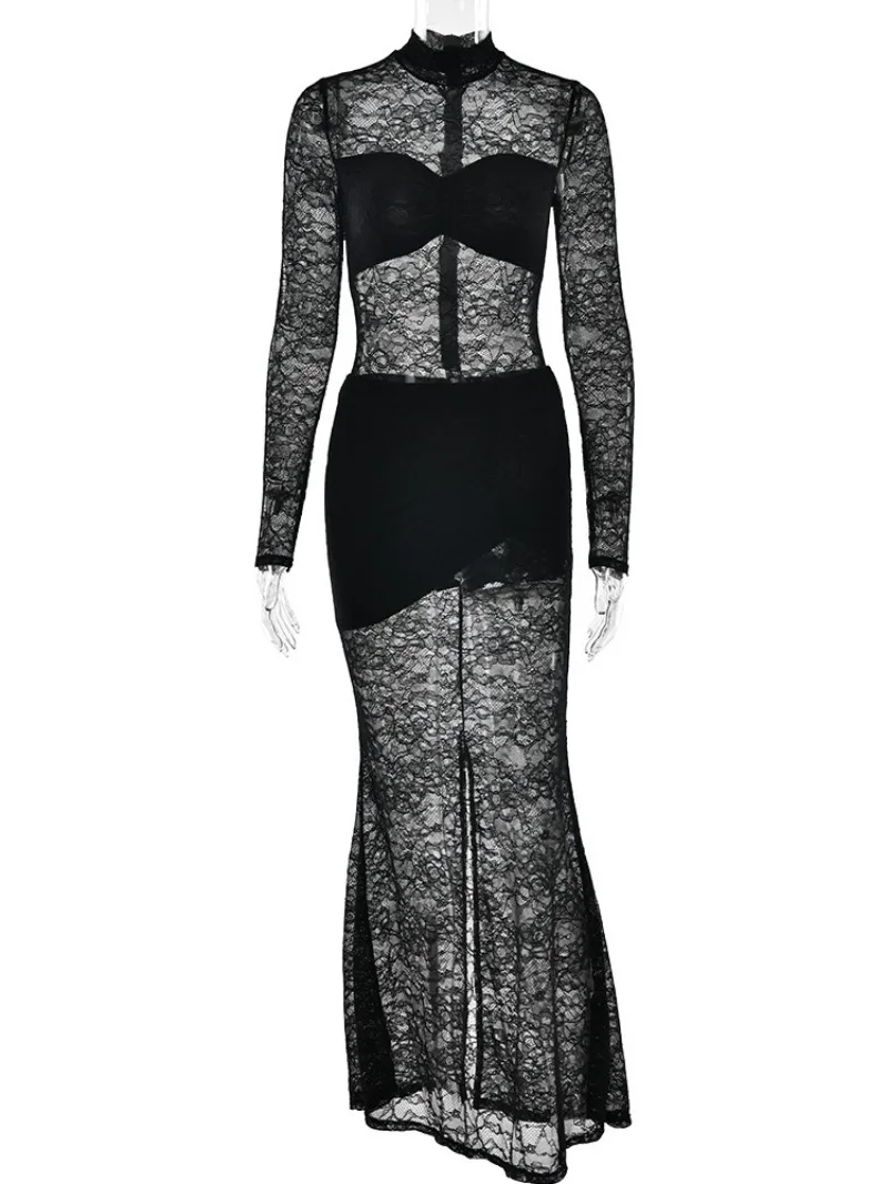 Женские кружевные платья комплект из двух предметов боди с длинными рукавами и