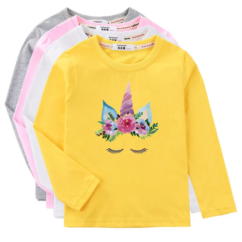 Aimi Lakana US Size 3T-14T Kids Cute T-Shirt Baby Girls Long Sleeve Top Unicorn Casual Wear Cotton Tees