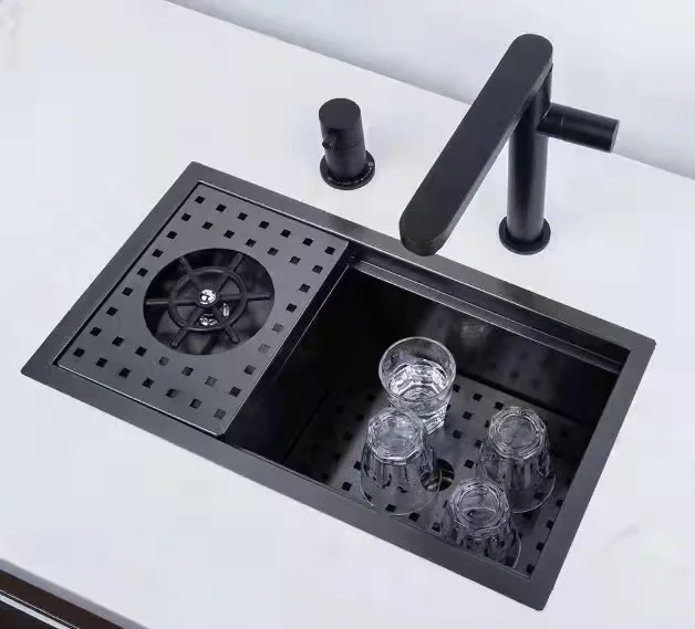 

Hidden 304 stainless steel thickened kitchen cover manual high pressure cleaning cup sink