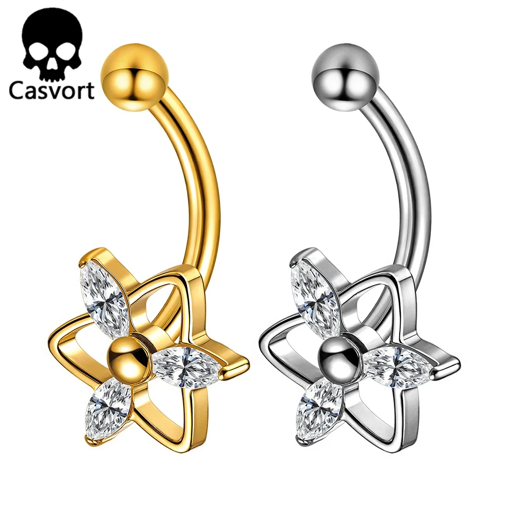 Фото Casvort 1 шт. ASTM F136 Титановый пирсинг для пупка в форме цветка, 16G, с внутренней резьбой, серьга-кольцо для пирсинга рука, украшение для пупка №1