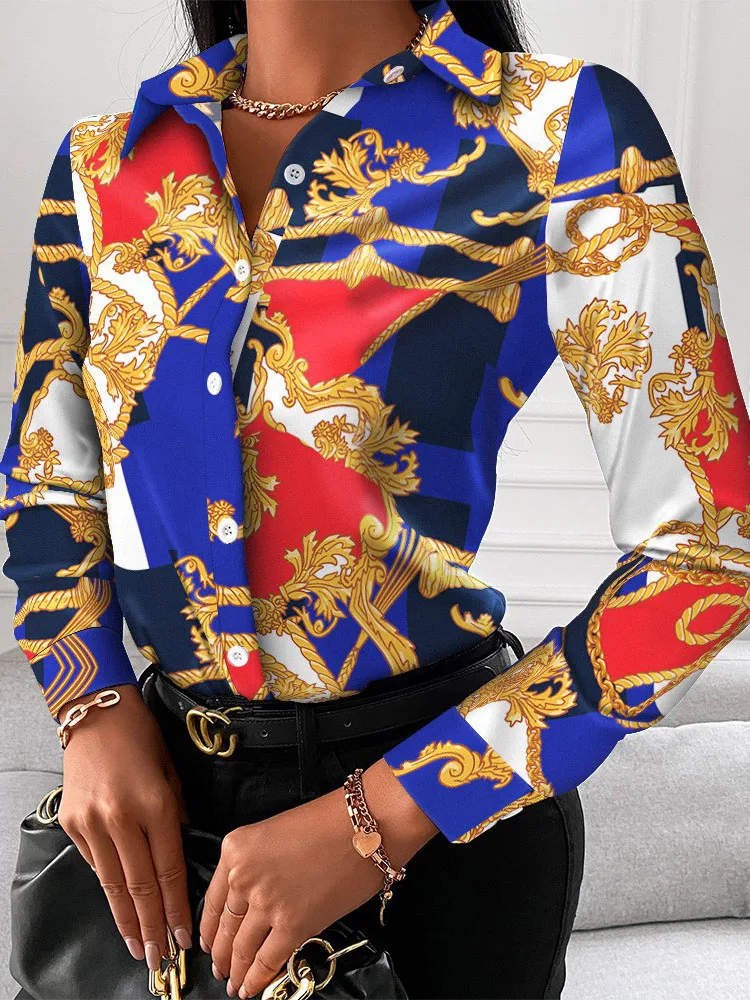 

Elegant Women's Blouses Autumn Casual Office Print Shirts Button Long Sleeve White Shirt Pockets Tops Women 2022 Female Clothing