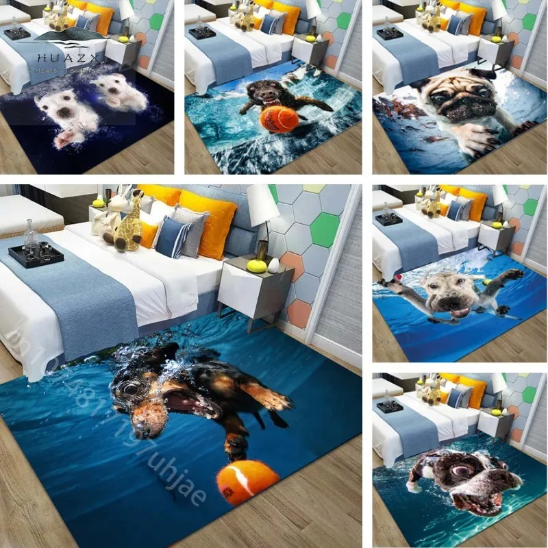 

Funny Underwater Dog Carpet for Living Room Sofa Coffee Tables Area Rugs Anti-slip Entrance Doormats Porch Puppy Print Floor Mat