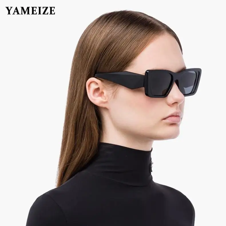 

YAMEIZE Big Frame Sunglasses Men Women Vintage SquareCat Eye Glasses Brand Designer Green Black Eyewear Travel Shades UV Oculos