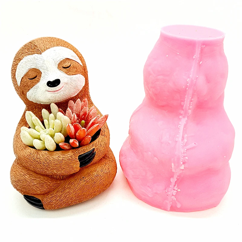 

2023 new sloth fleshy flowerpot silicone mold resin gypsum concrete crystal drop mold DIY handmade balcony planting decorations